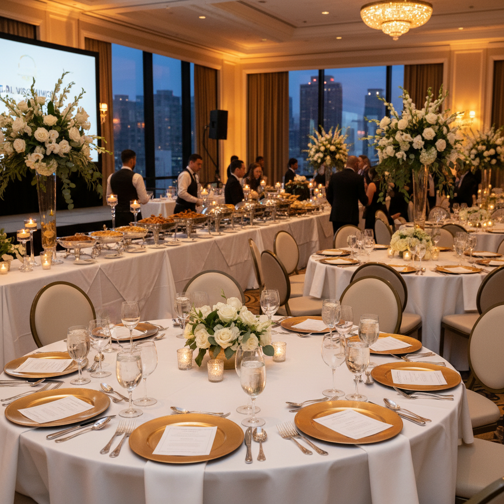 Elegant corporate Indian dinner setup in a Manhattan venue